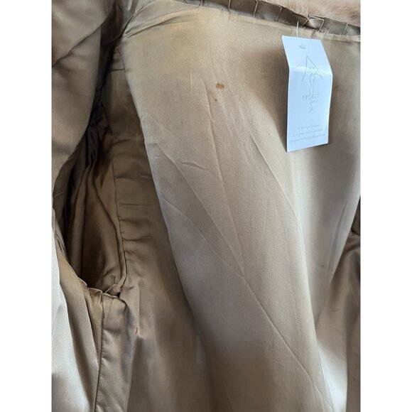 Vintage 60s Mink Fur Coat Tan Double-Breasted Design Long Sleeves Satin Lining - Picture 6 of 11